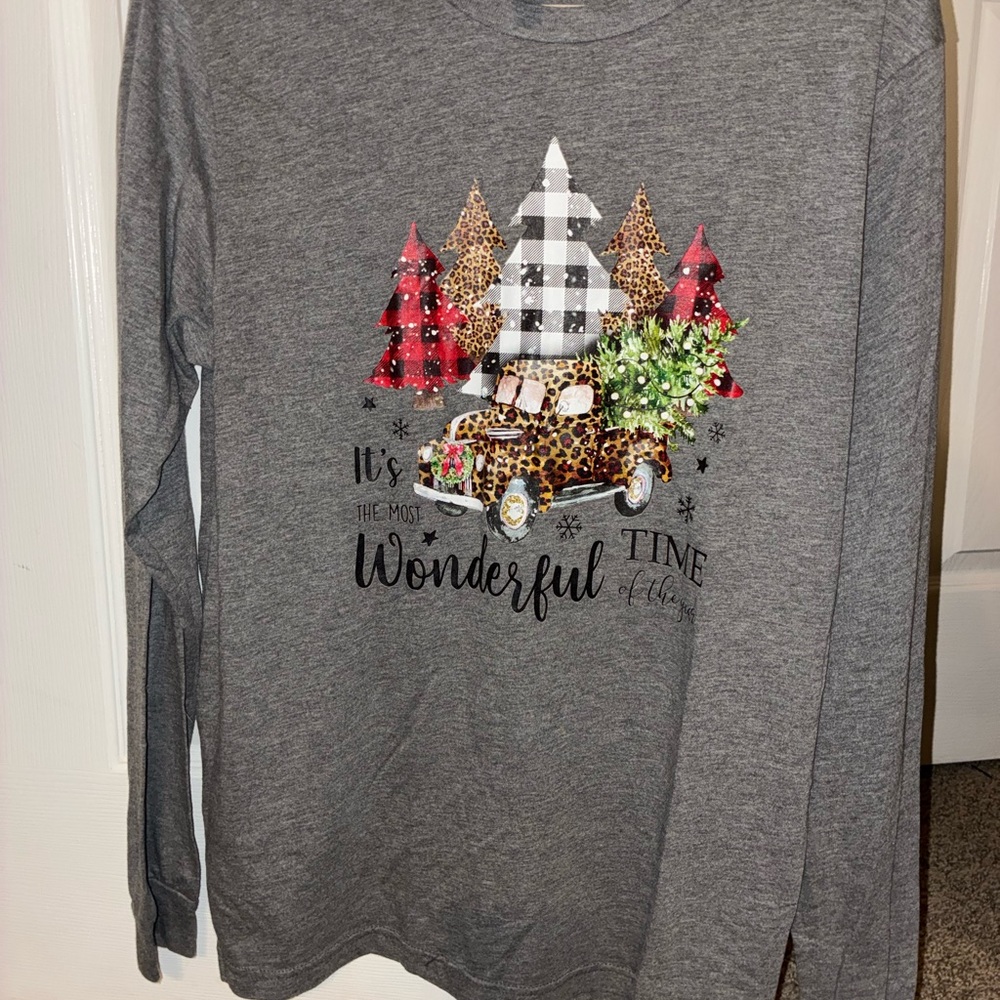 Bella Canvas Gray Long Sleeve Tee with Festive Print